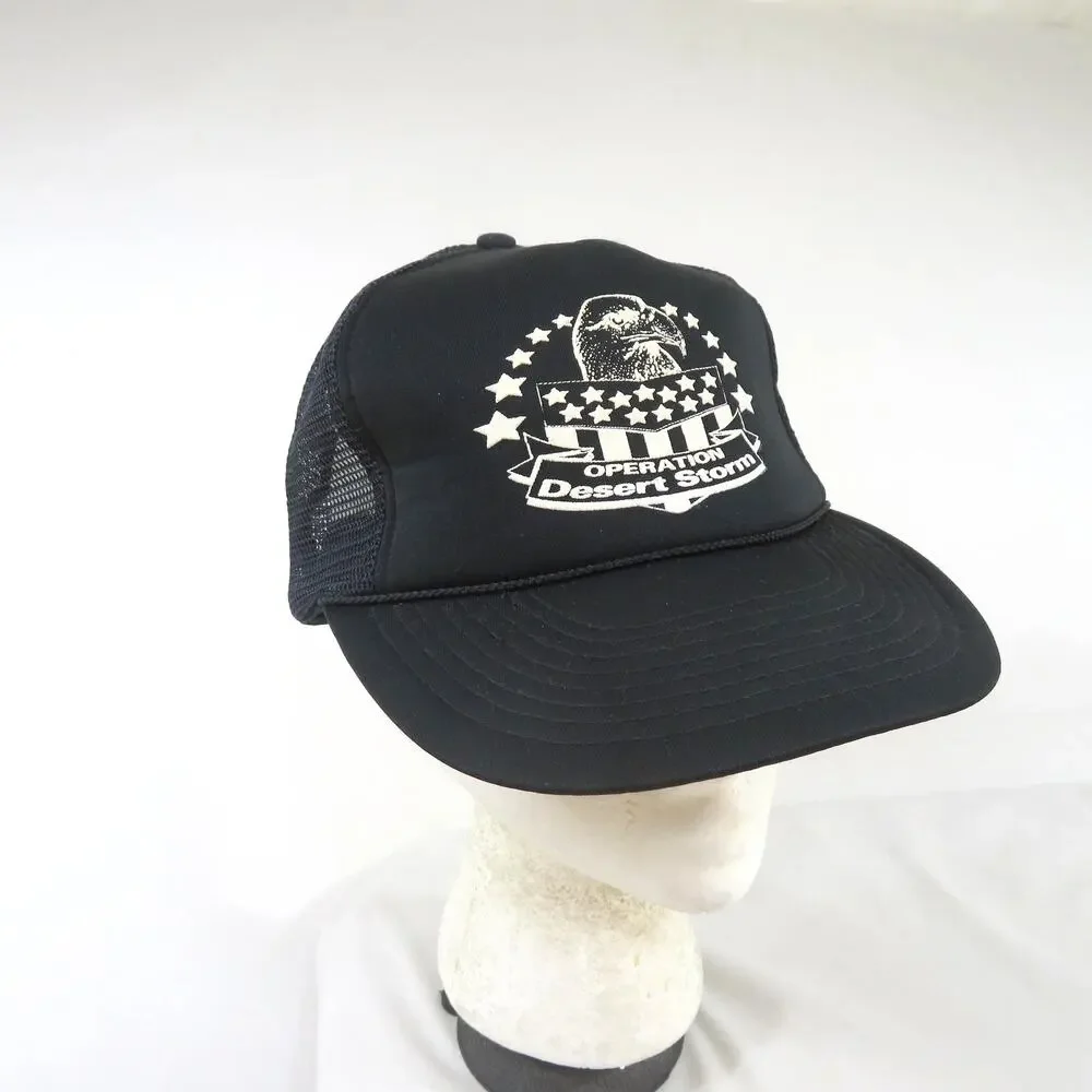 Operation Desert Storm Trucker Hat Eagle Stars Black White Snapback Golf Rope